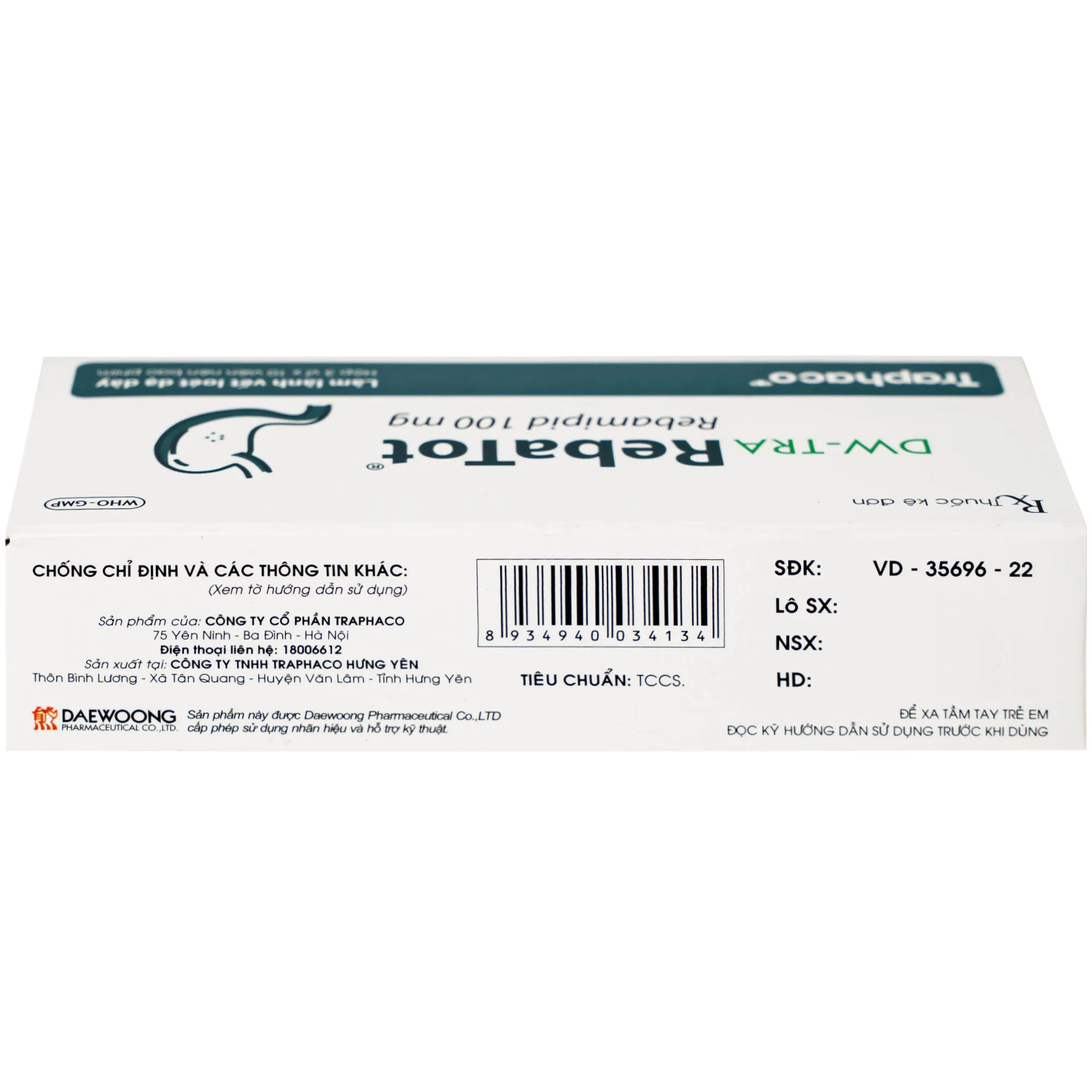 Hình ảnh Thuốc Rebamipid 100mg Traphaco điều trị loét dạ dày (3 vỉ x 10 viên)