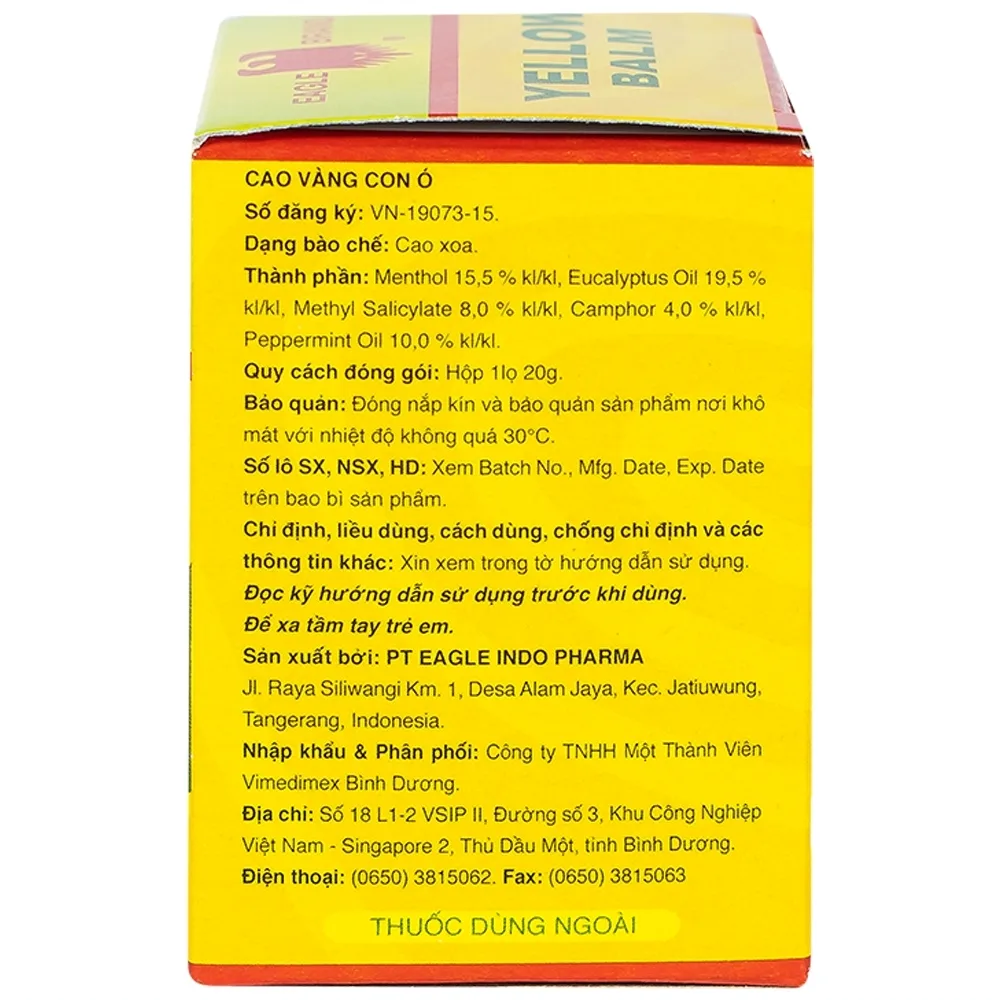 Hình ảnh Cao vàng Con Ó Eagle Brand Yellow Balm Borden giảm đau đầu, choáng váng, chóng mặt, đau lưng (12 hộp x 20g)