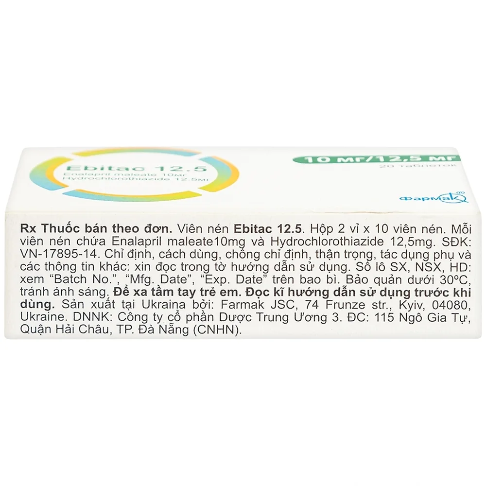 Hình ảnh Thuốc Ebitac 12.5 Farkmak điều trị suy tim, tăng huyết áp (2 vỉ x 10 viên)