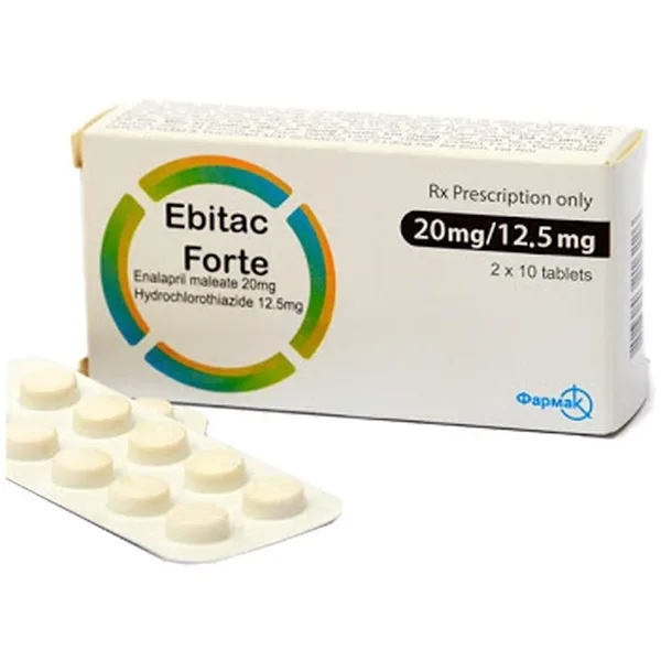 Hình ảnh Thuốc Ebitac Forte 20mg/12.5mg Farmak điều trị tăng huyết áp (2 vỉ x 10 viên)