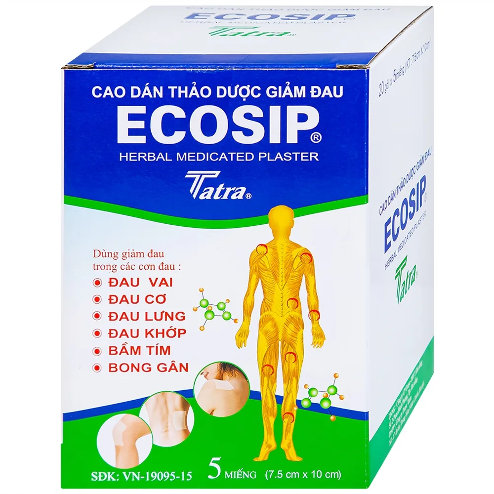 Hình ảnh Cao dán thảo dược Ecosip Tatra giảm đau vai, đau lưng (20 gói x 5 miếng)