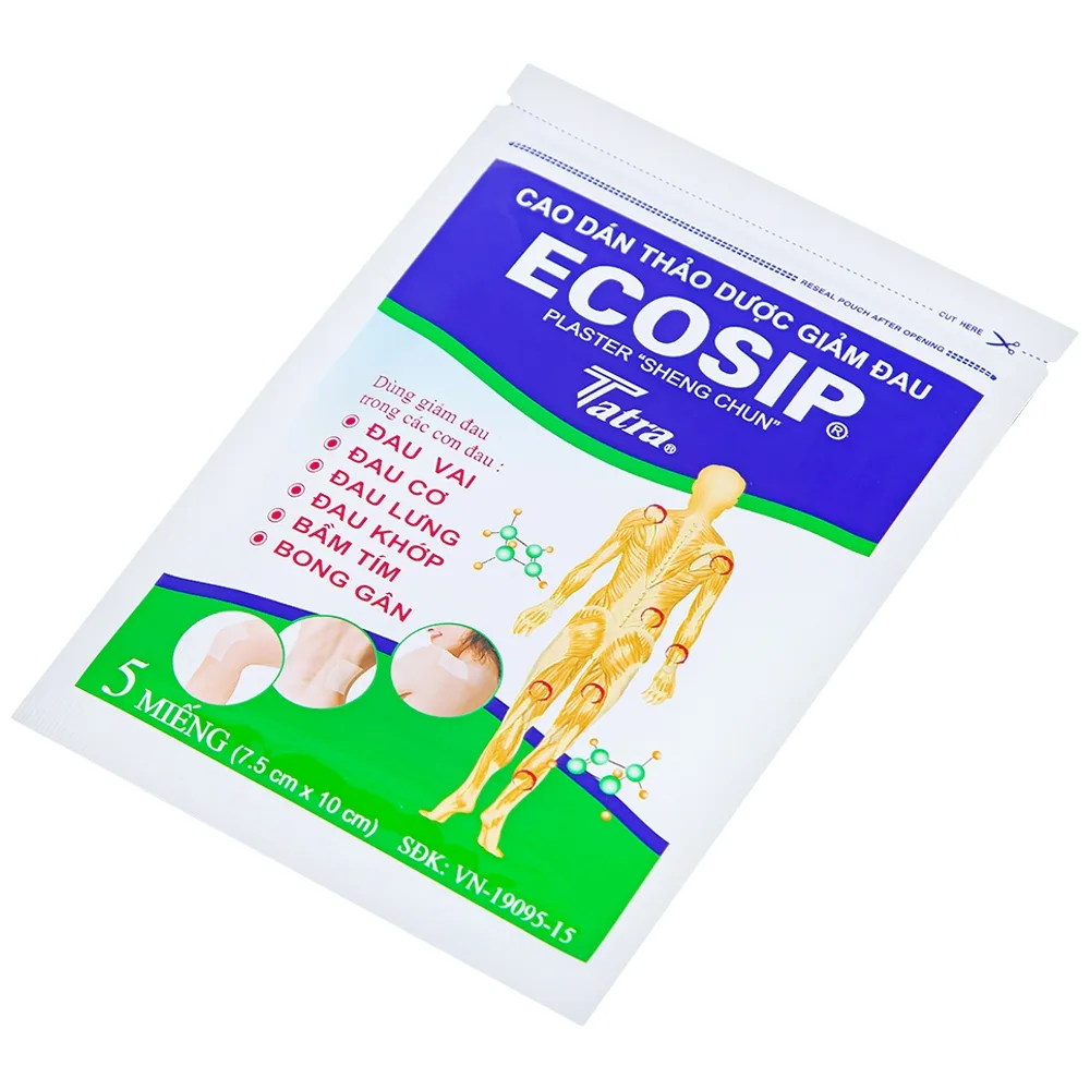 Hình ảnh Cao dán thảo dược Ecosip Tatra giảm đau vai, đau lưng (20 gói x 5 miếng)