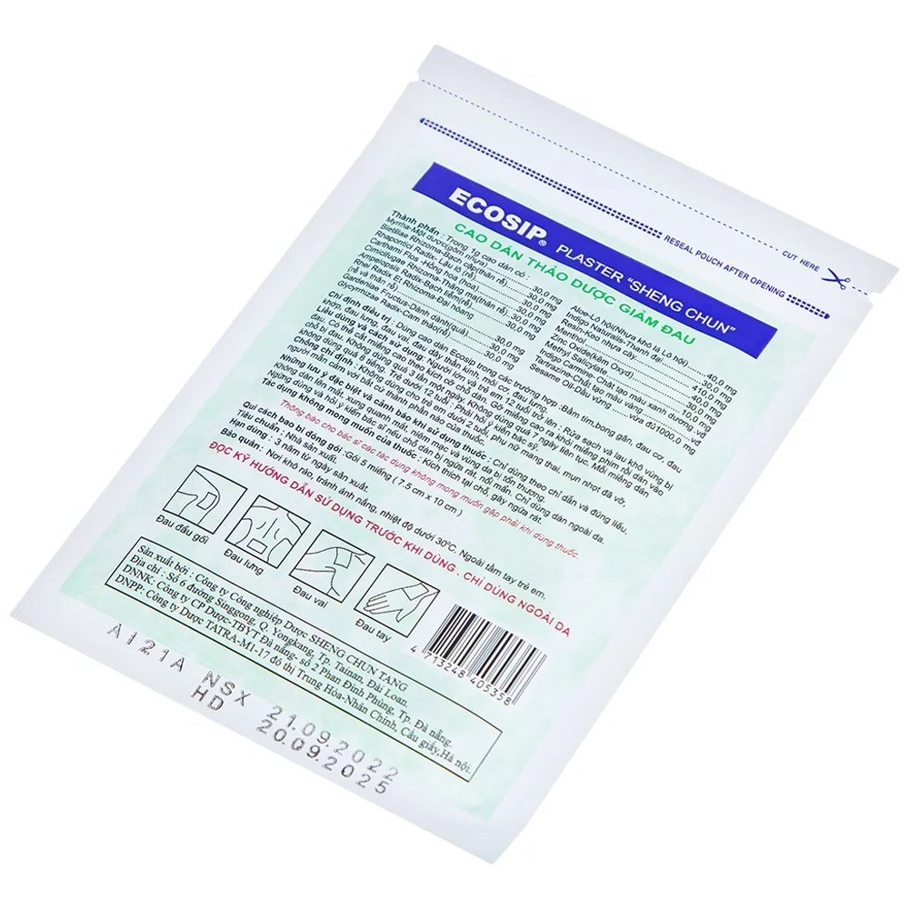Hình ảnh Cao dán thảo dược Ecosip Tatra giảm đau vai, đau lưng (20 gói x 5 miếng)