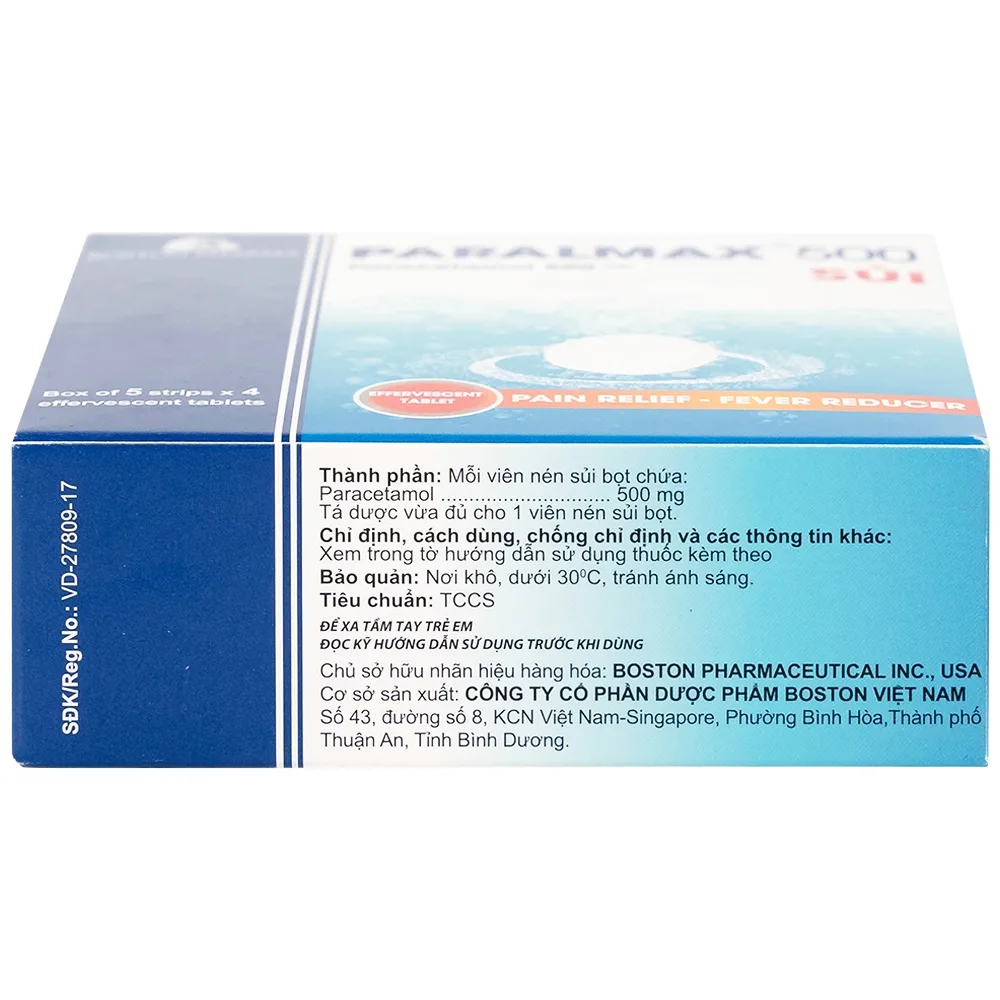 Hình ảnh Viên sủi Effer-Paralmax 500 Boston giảm các chứng đau nhẹ đến vừa, đau đầu, đau răng (5 vỉ x 4 viên)