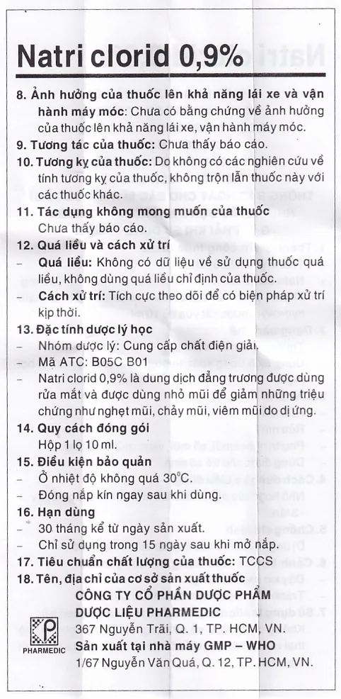 Hình ảnh Thuốc Efticol Natri Clorid 0.9% Dược 3-2 dùng trong trường hợp rửa mắt, mũi (10ml)