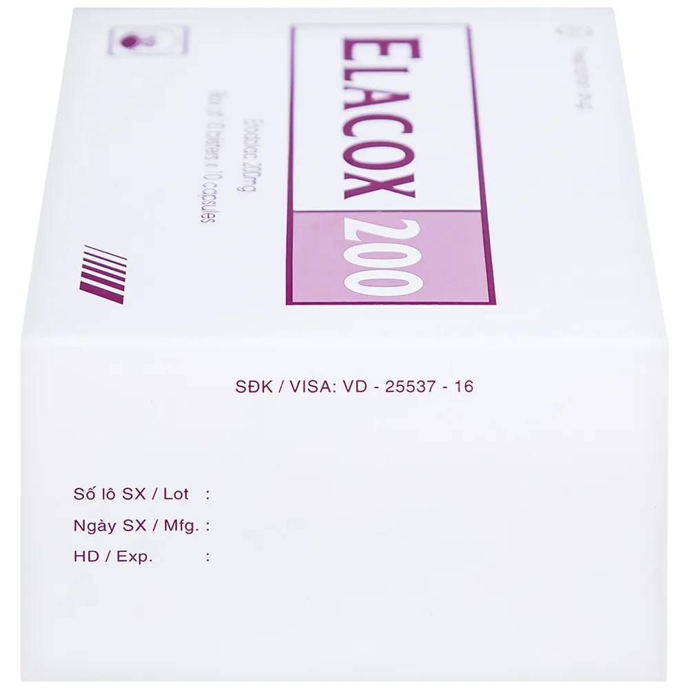 Hình ảnh Thuốc Elacox 200 điều trị triệu chứng thoái hoá khớp, viêm khớp dạng thấp cấp hay mạn tính (10 vỉ x 10 viên)