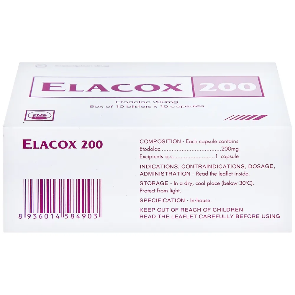 Hình ảnh Thuốc Elacox 200 điều trị triệu chứng thoái hoá khớp, viêm khớp dạng thấp cấp hay mạn tính (10 vỉ x 10 viên)