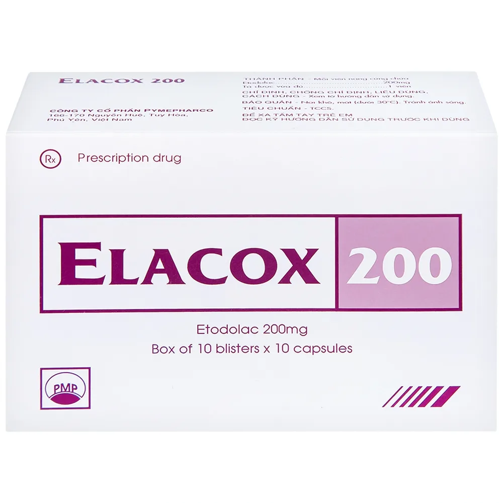 Hình ảnh Thuốc Elacox 200 điều trị triệu chứng thoái hoá khớp, viêm khớp dạng thấp cấp hay mạn tính (10 vỉ x 10 viên)