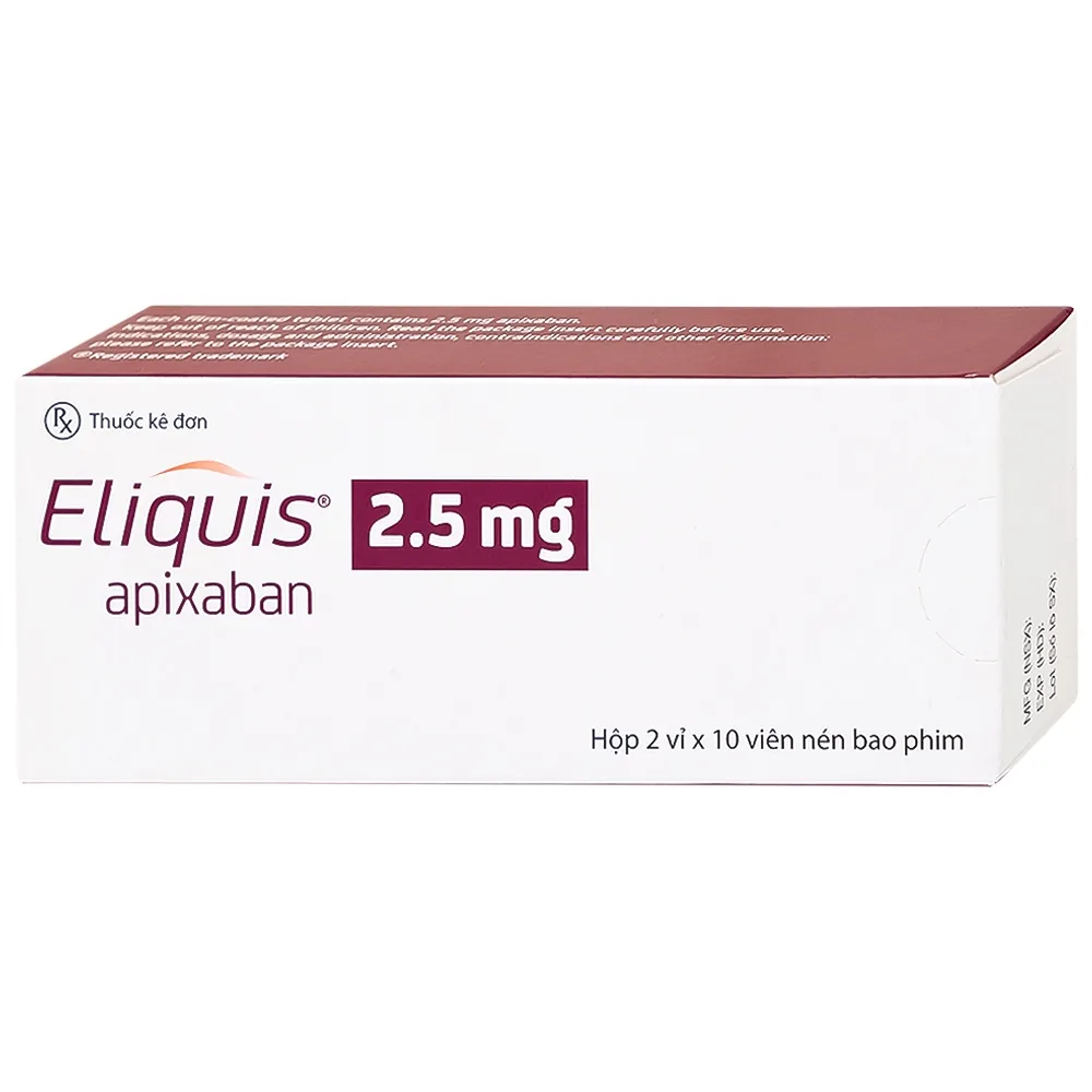 Hình ảnh Thuốc Eliquis 2.5mg Pfizer giúp phòng ngừa biến cố thuyên tắc huyết khối tĩnh mạch (2 vỉ x 10 viên)