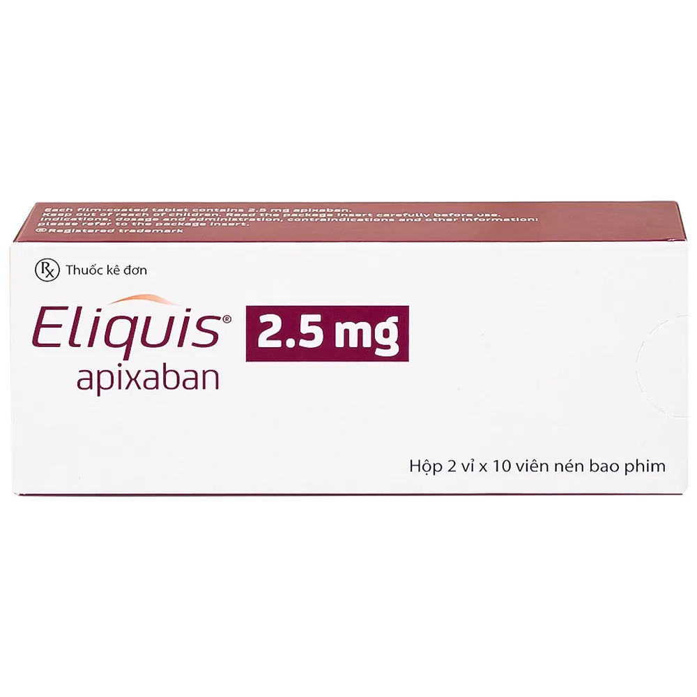 Hình ảnh Thuốc Eliquis 2.5mg Pfizer giúp phòng ngừa biến cố thuyên tắc huyết khối tĩnh mạch (2 vỉ x 10 viên)