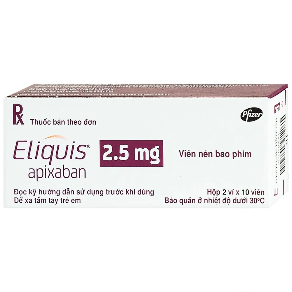 Hình ảnh Thuốc Eliquis 2.5mg Pfizer phòng ngừa biến cố thuyên tắc huyết khối tĩnh mạch, đột quỵ (20 viên)