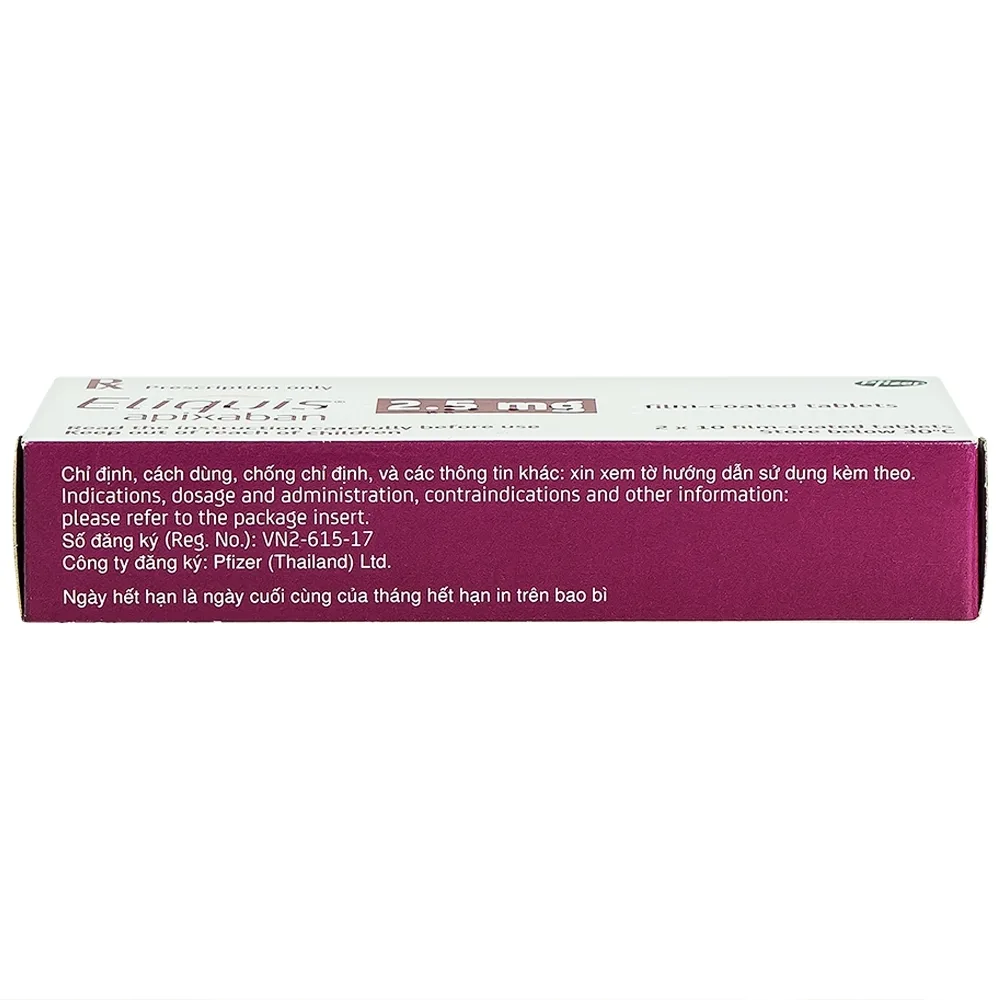 Hình ảnh Thuốc Eliquis 2.5mg Pfizer phòng ngừa biến cố thuyên tắc huyết khối tĩnh mạch, đột quỵ (20 viên)