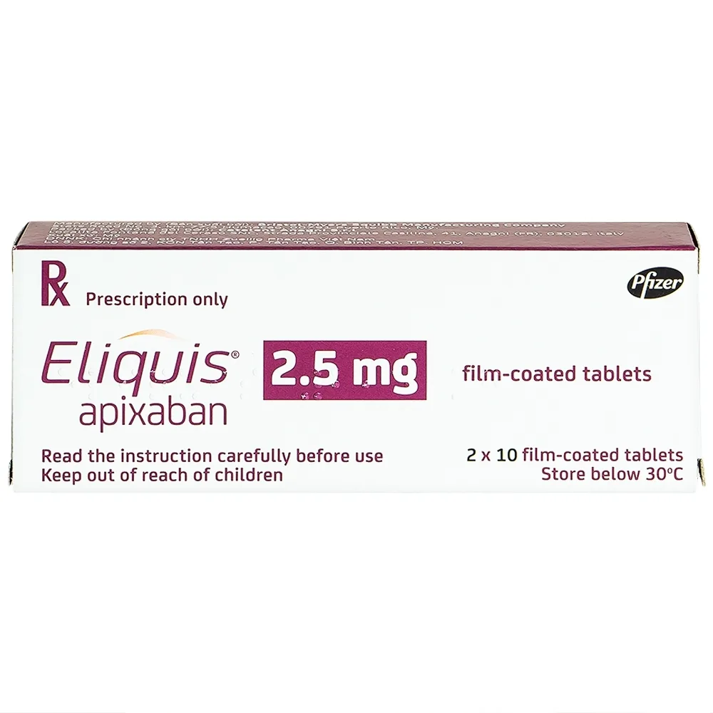 Hình ảnh Thuốc Eliquis 2.5mg Pfizer phòng ngừa biến cố thuyên tắc huyết khối tĩnh mạch, đột quỵ (20 viên)