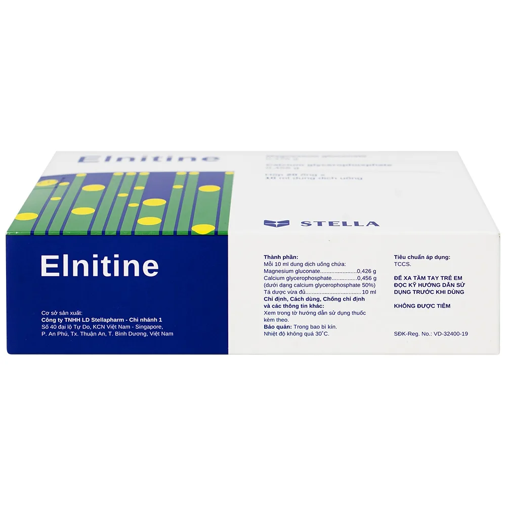Hình ảnh Dung dịch uống Elnitine 10ml Stella bổ sung calcium và magnesium cho người bệnh (20 ống)