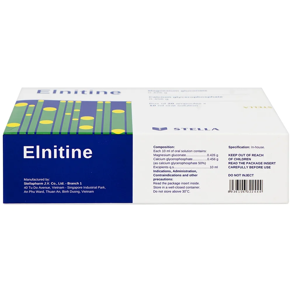 Hình ảnh Dung dịch uống Elnitine 10ml Stella bổ sung calcium và magnesium cho người bệnh (20 ống)