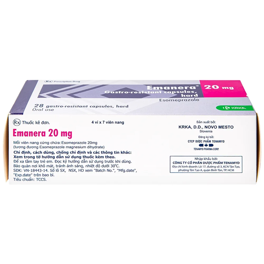Hình ảnh Thuốc Emanera 20mg KRKA điều trị trào ngược dạ dày thực quản (4 vỉ x 7 viên)