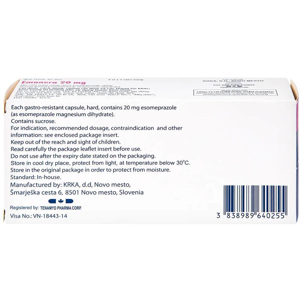 Hình ảnh Thuốc Emanera 20mg KRKA điều trị trào ngược dạ dày thực quản (4 vỉ x 7 viên)