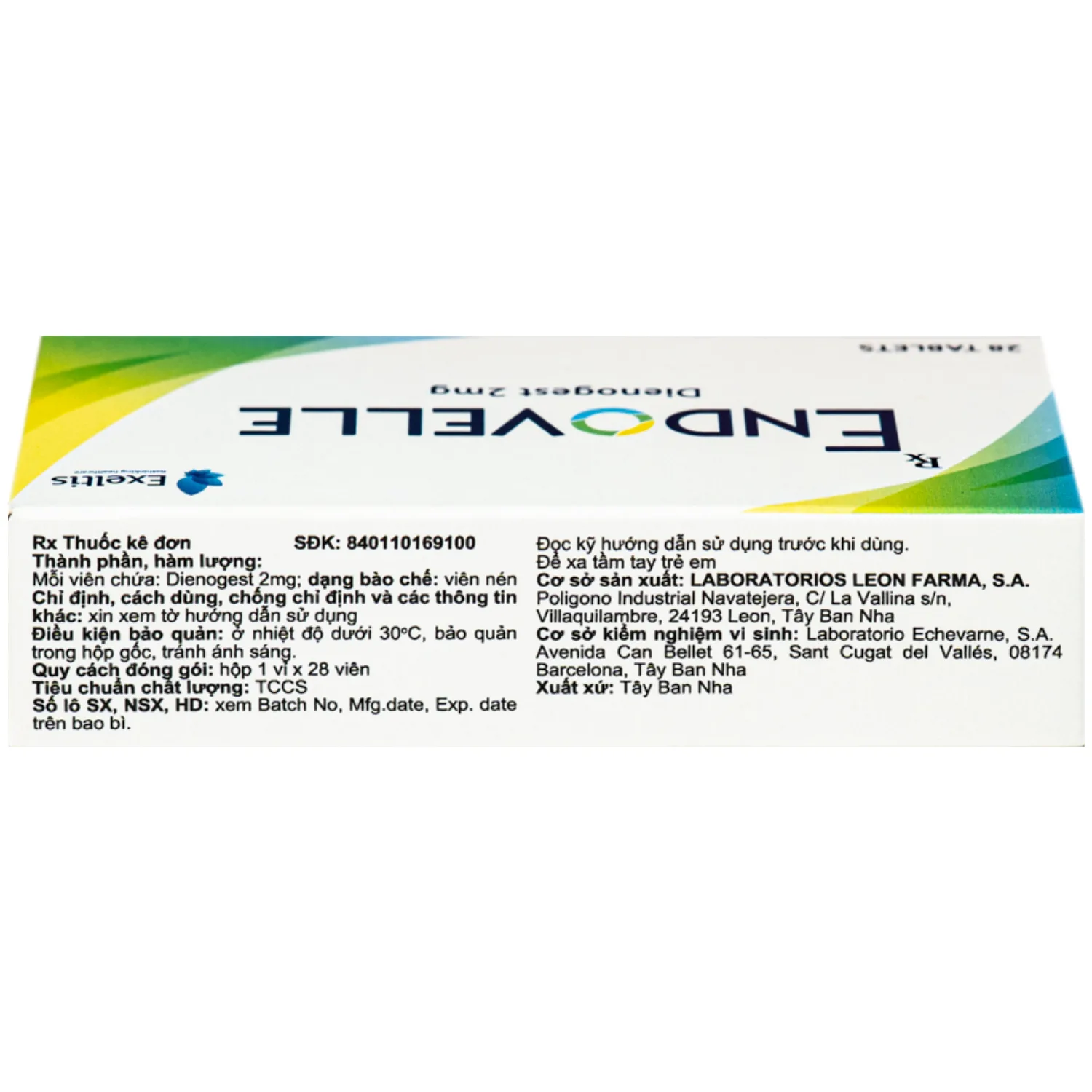 Hình ảnh Thuốc Endovelle 2mg Exeltis điều trị đau do lạc nội mạc tử cung (1 vỉ x 28 viên)