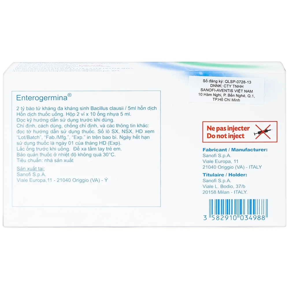 Hình ảnh Hỗn dịch uống men vi sinh Enterogermina 2 tỷ/5ml điều trị rối loạn tiêu hóa (2 vỉ x 10 ống)