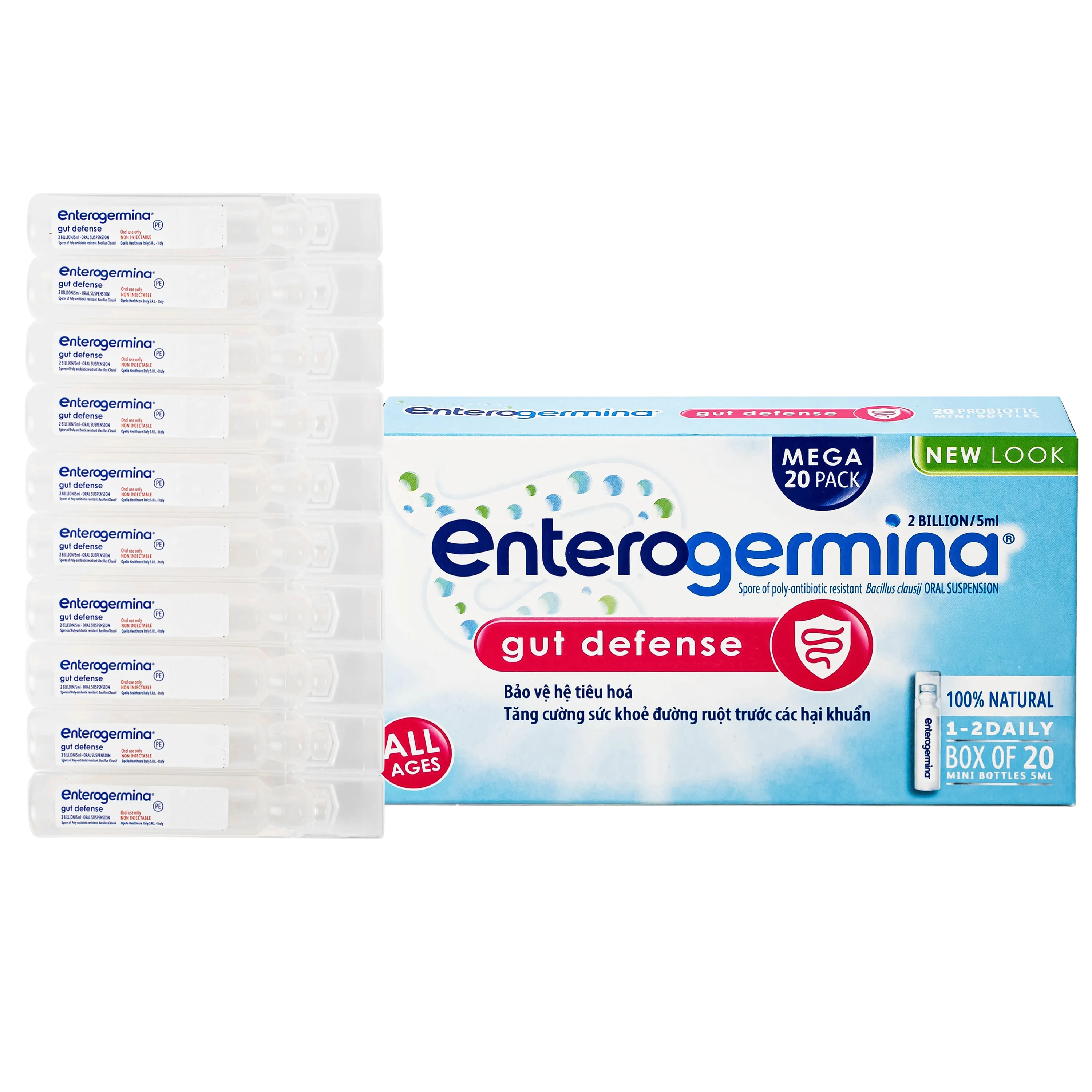 Hình ảnh Hỗn dịch uống men vi sinh Enterogermina Gut Defense 2 tỷ/5ml Opella tăng cường tiêu hóa, hỗ trợ bảo vệ đường ruột (2 vỉ 10 ống)