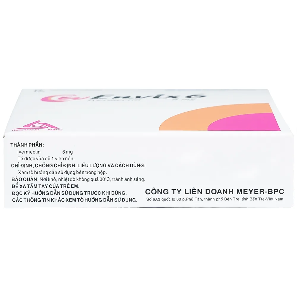 Hình ảnh Thuốc Envix 6 Meyer - BPC điều trị giun chỉ Onchocerca, giun lươn ở ruột (2 vỉ x 2 viên)