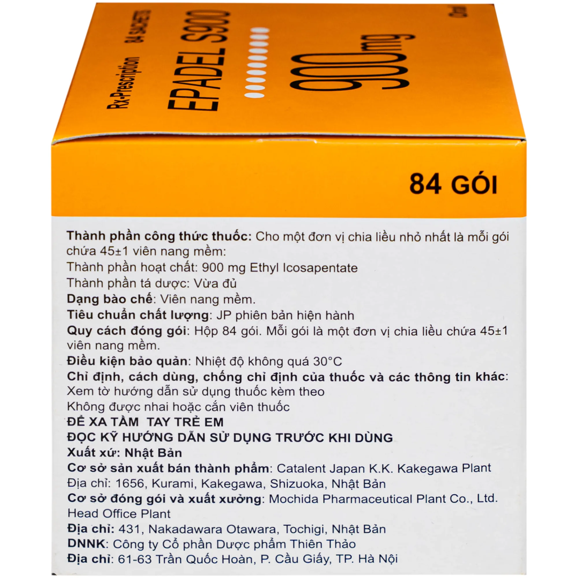 Hình ảnh Thuốc Epadel 900mg Catalent điều trị tăng lipid máu (mỡ máu) và xơ vữa động mạch (84 gói)