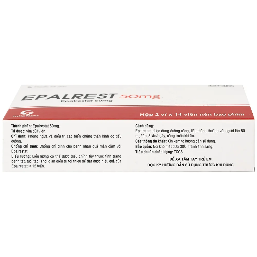 Hình ảnh Thuốc Epalrest 50mg SaoKim Pharma phòng và điều trị biến chứng đái tháo đường (2 vỉ x 14 viên)