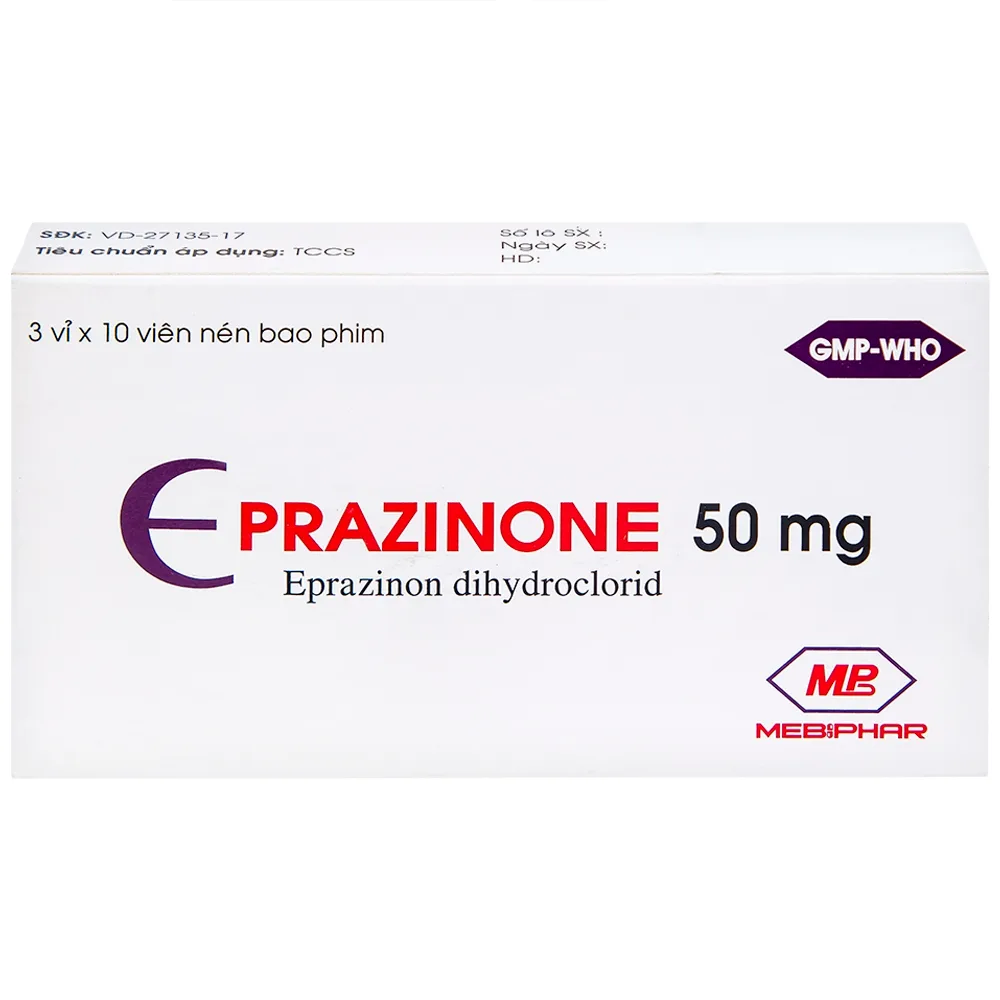 Hình ảnh Thuốc Eprazinone 50mg Mebiphar điều trị viêm phế quản, suy hô hấp mạn tính (30 viên)