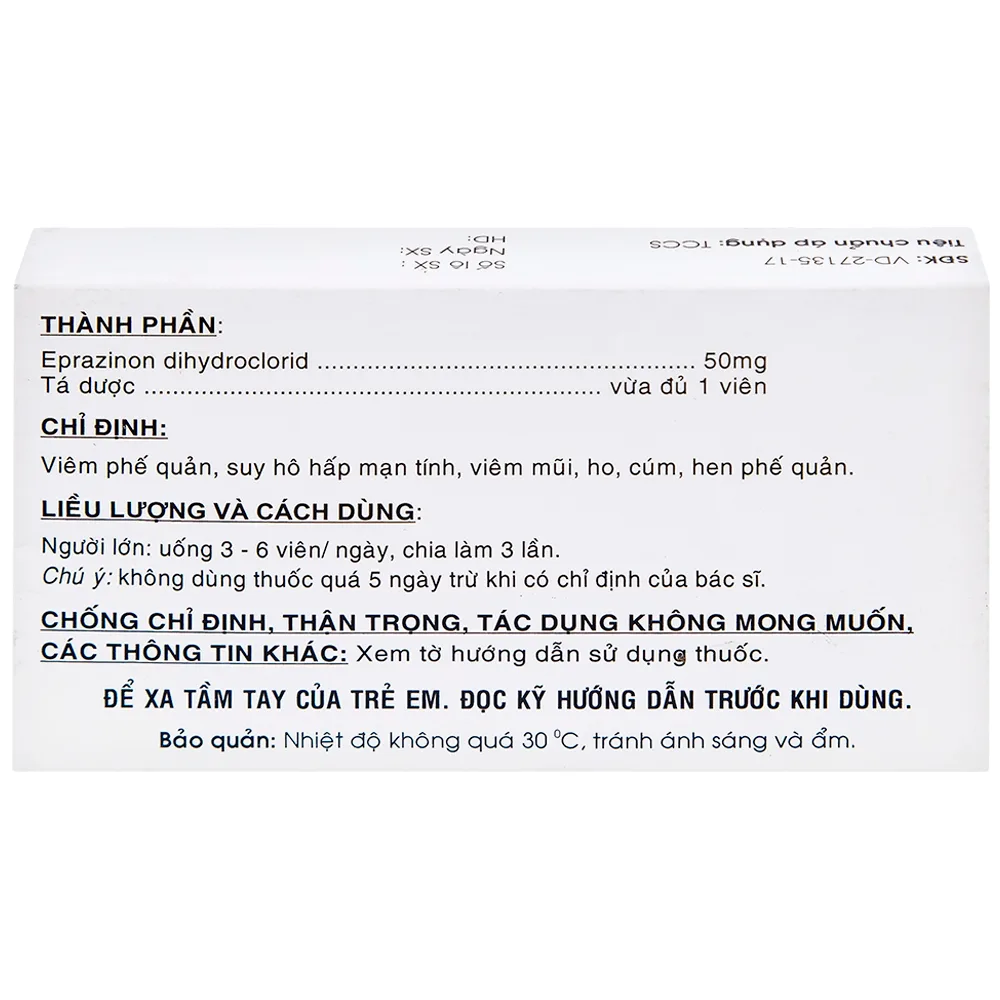 Hình ảnh Thuốc Eprazinone 50mg Mebiphar điều trị viêm phế quản, suy hô hấp mạn tính (30 viên)