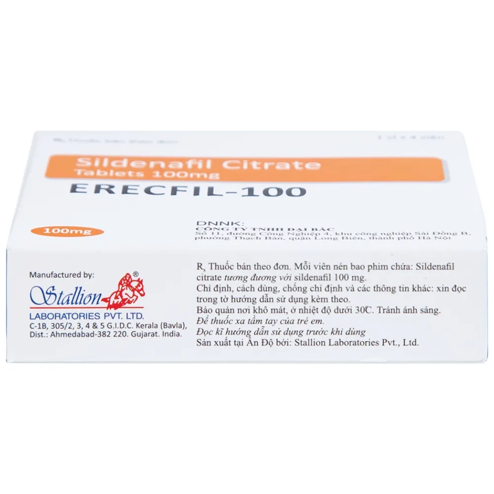 Hình ảnh Thuốc Erecfil-100 Sildenafil Citrate điều trị rối loạn cương dương (1 vỉ x 4 viên)