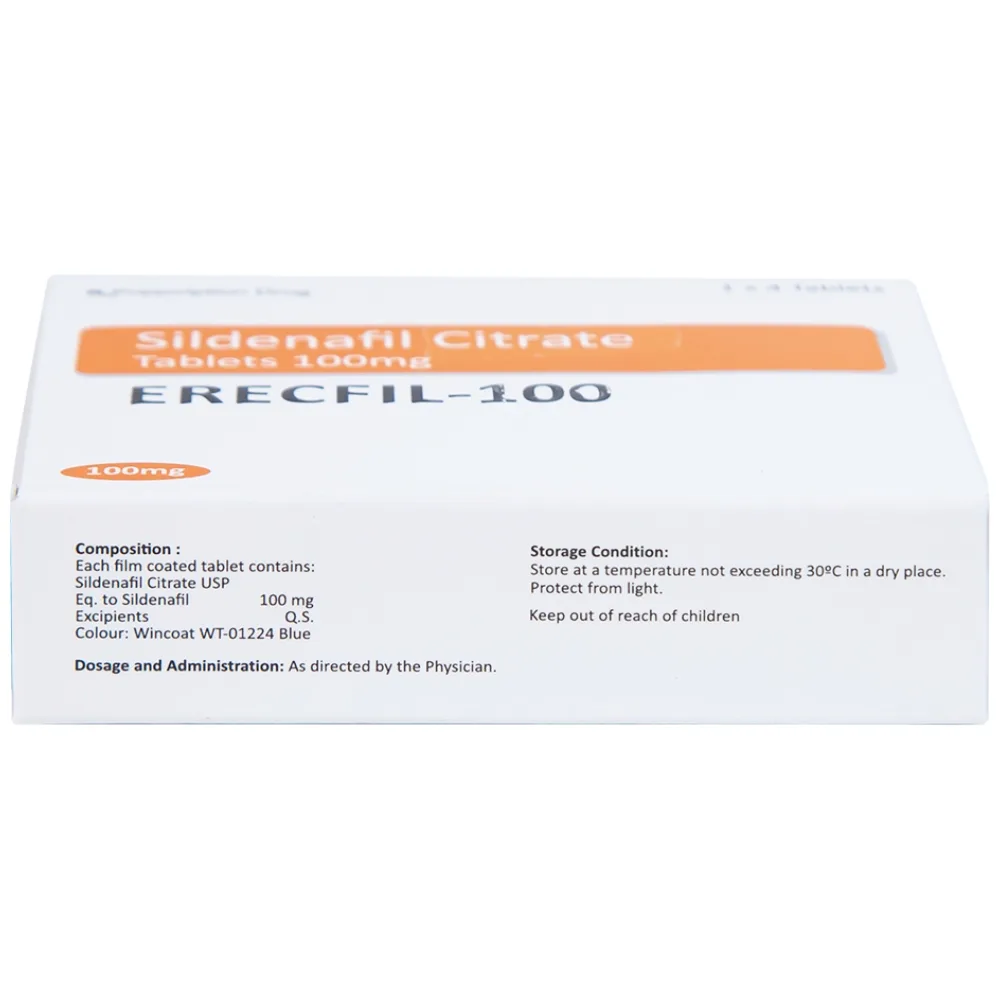 Hình ảnh Thuốc Erecfil-100 Sildenafil Citrate điều trị rối loạn cương dương (1 vỉ x 4 viên)