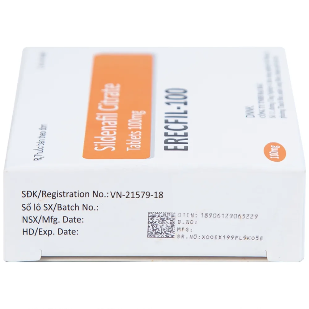 Hình ảnh Thuốc Erecfil-100 Sildenafil Citrate điều trị rối loạn cương dương (1 vỉ x 4 viên)
