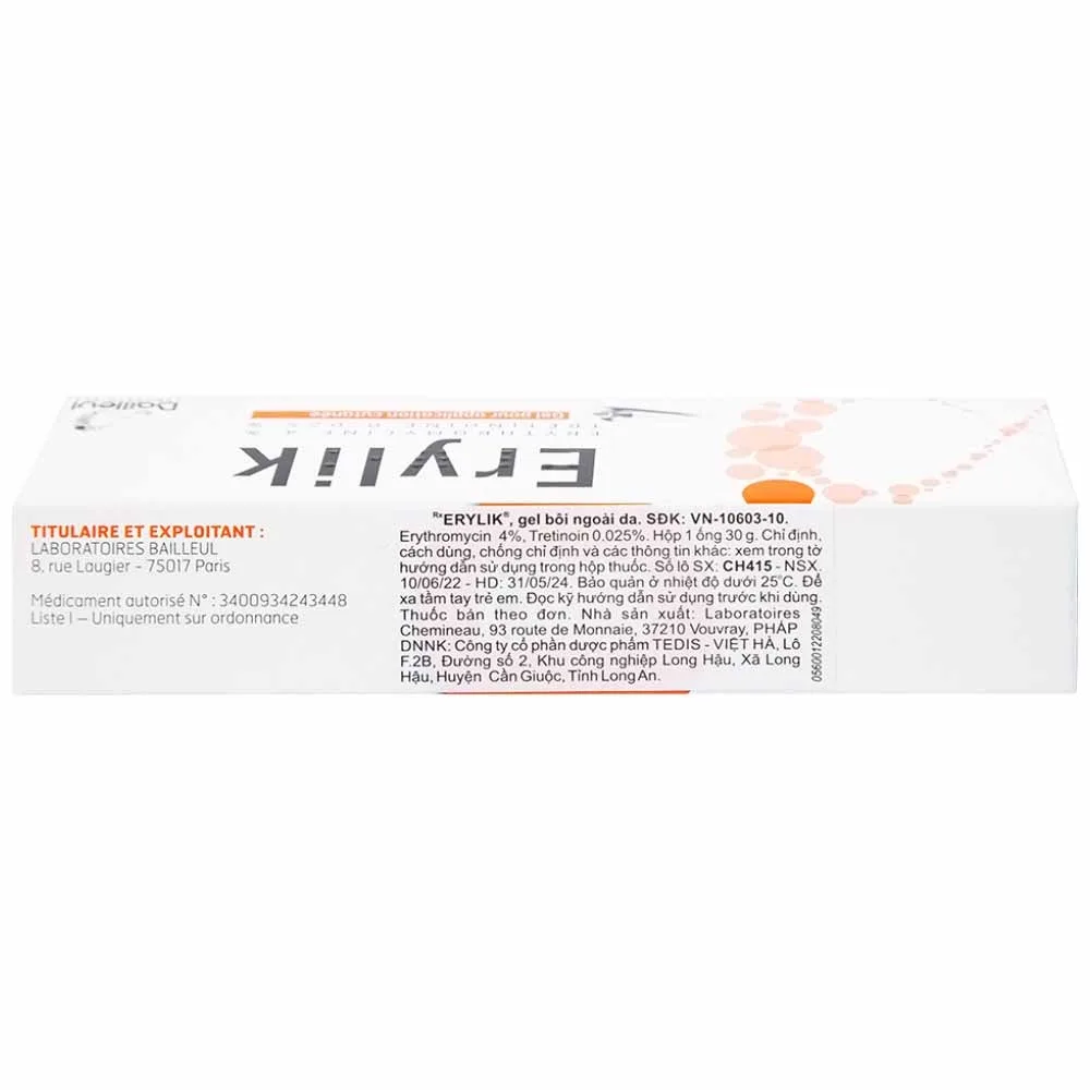 Hình ảnh Gel bôi ngoài da Erylik điều trị tại chỗ mụn trứng cá mức độ trung bình (30g)