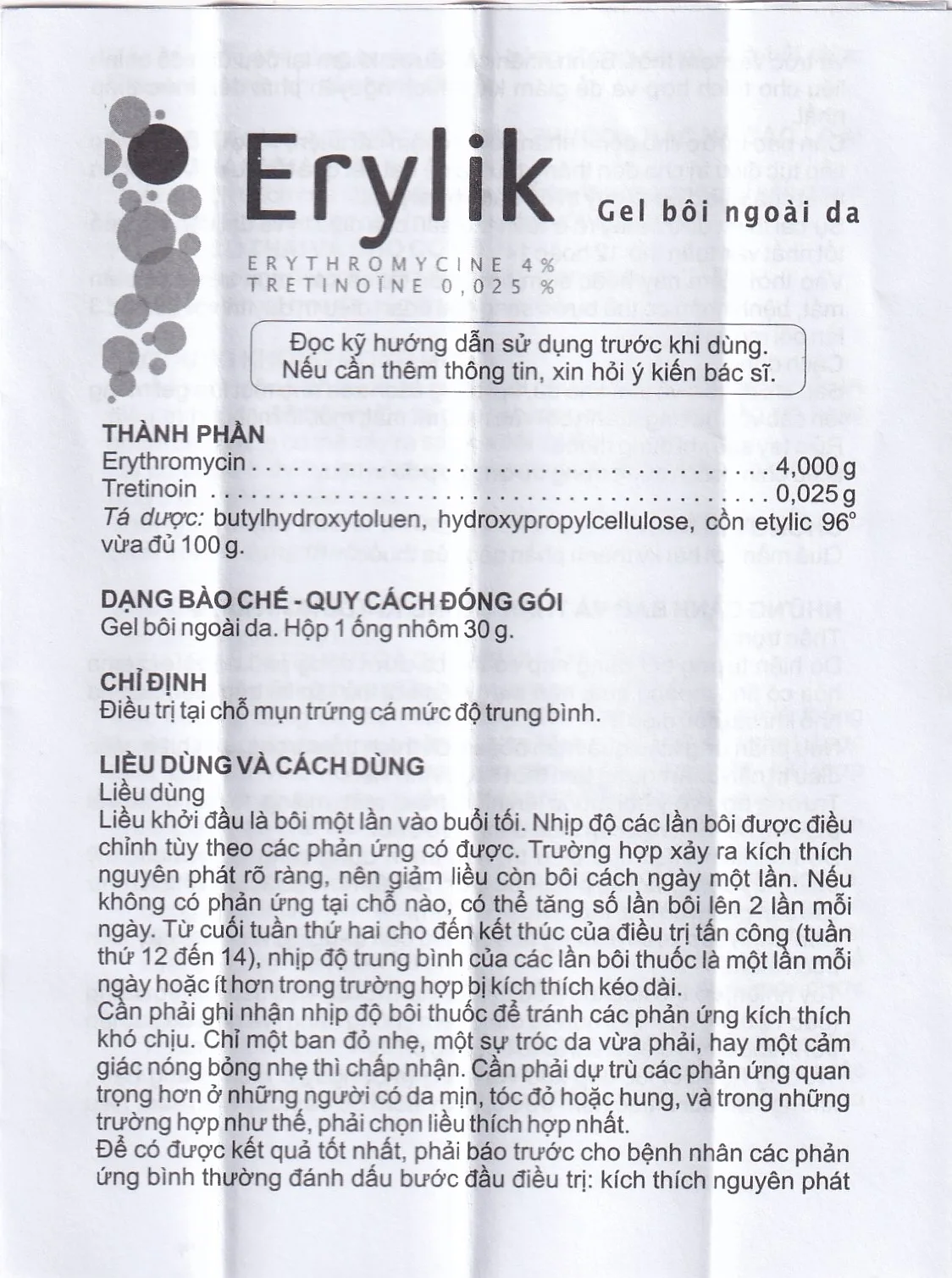 Hình ảnh Gel bôi ngoài da Erylik điều trị tại chỗ mụn trứng cá mức độ trung bình (30g)