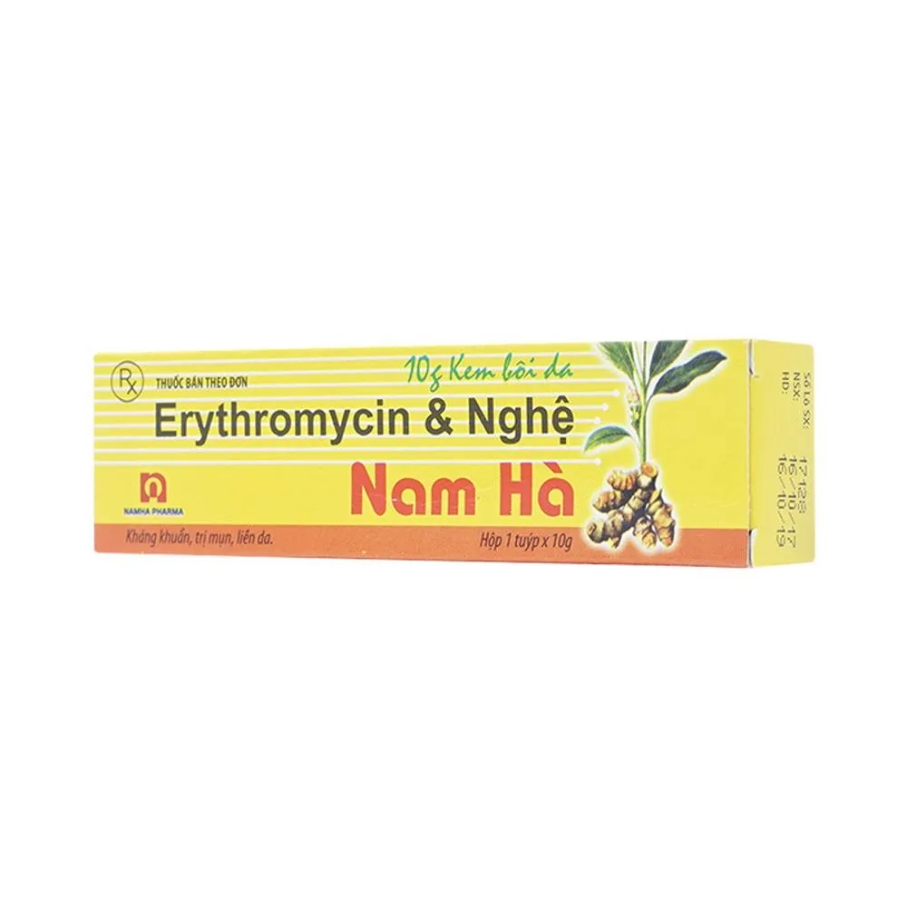 Hình ảnh Kem bôi da Erythromycin & Nghệ Nam Hà điều trị mụn nhọt, trứng cá (10g)