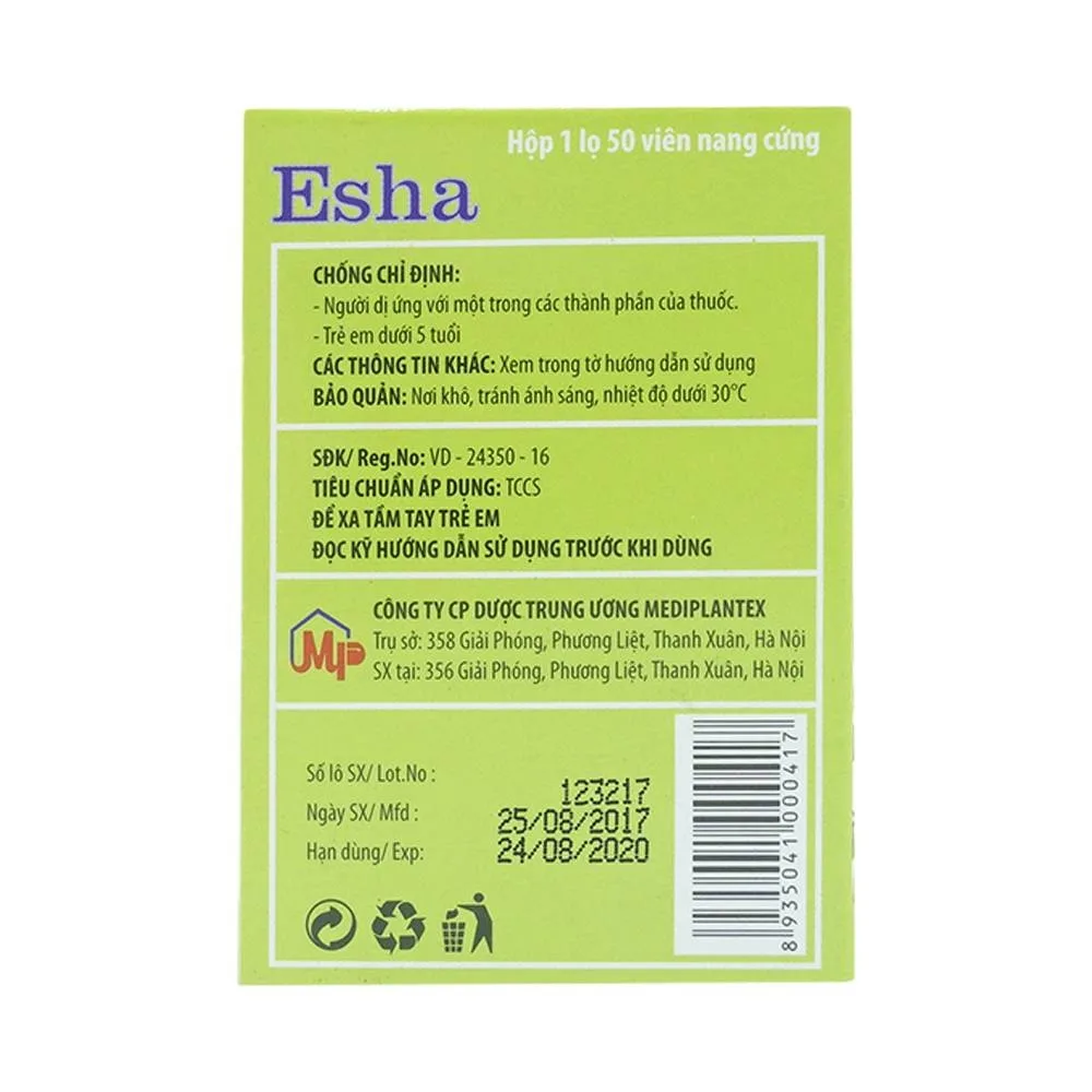 Hình ảnh Thuốc Esha điều trị chứng nghẹt mũi, viêm mũi dị ứng, viêm xoang cấp và mạn tính (50 viên)