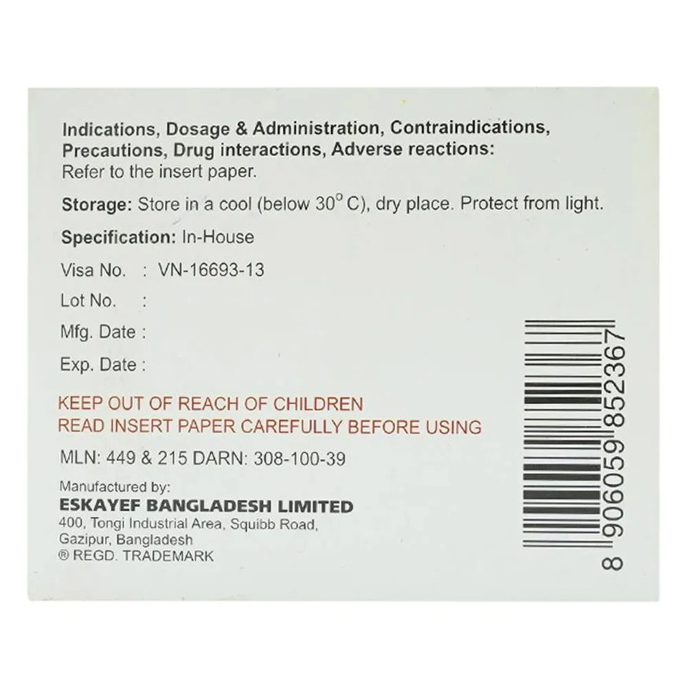 Hình ảnh Thuốc Eskafolvit Capsule Eskayef phòng và điều trị bệnh thiếu máu do thiếu sắt (15 vỉ x 6 viên)