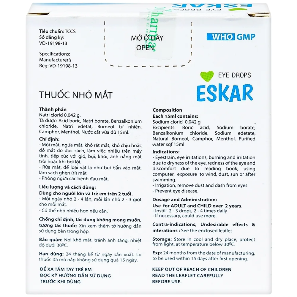 Hình ảnh Thuốc nhỏ mắt Eskar DK Pharma điều trị mỏi mắt, ngứa mắt (15ml)