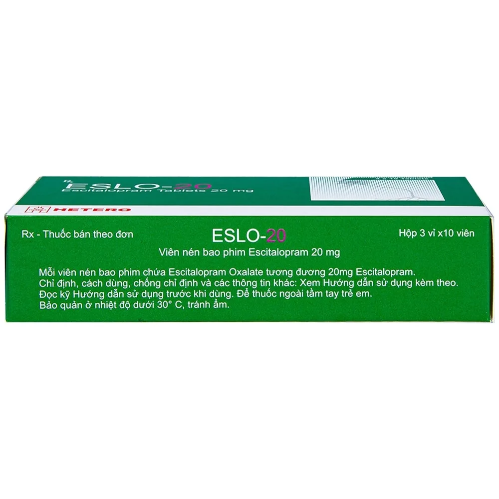Hình ảnh Thuốc Eslo-20 Hetero điều trị trầm cảm, rối loạn lo âu (3 vỉ x 10 viên)