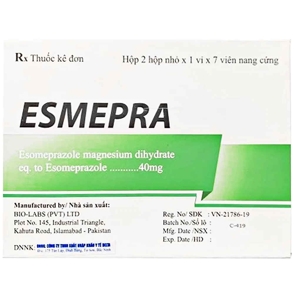 Hình ảnh Thuốc Esmepra 40mg Bio điều trị trào ngược dạ dày - thực quản (2 vỉ x 7 viên)