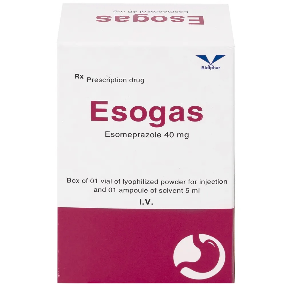 Hình ảnh Thuốc Esogas 40mg Bidiphar điều trị kháng tiết acid dạ dày (1 lọ + 1 ống 5ml)