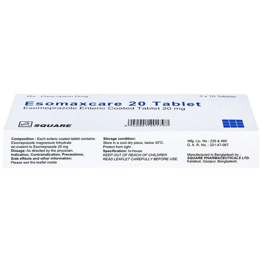 Hình ảnh Thuốc Esomaxcare 20 Square điều trị loét dạ dày tá tràng lành tính (3 vỉ x 10 viên)