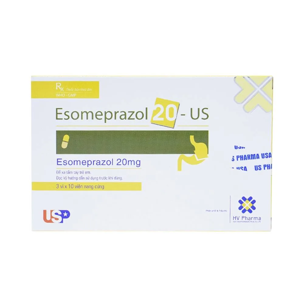 Hình ảnh Thuốc Esomeprazol 20-US điều trị trào ngược dạ dày (3 vỉ x 10 viên)