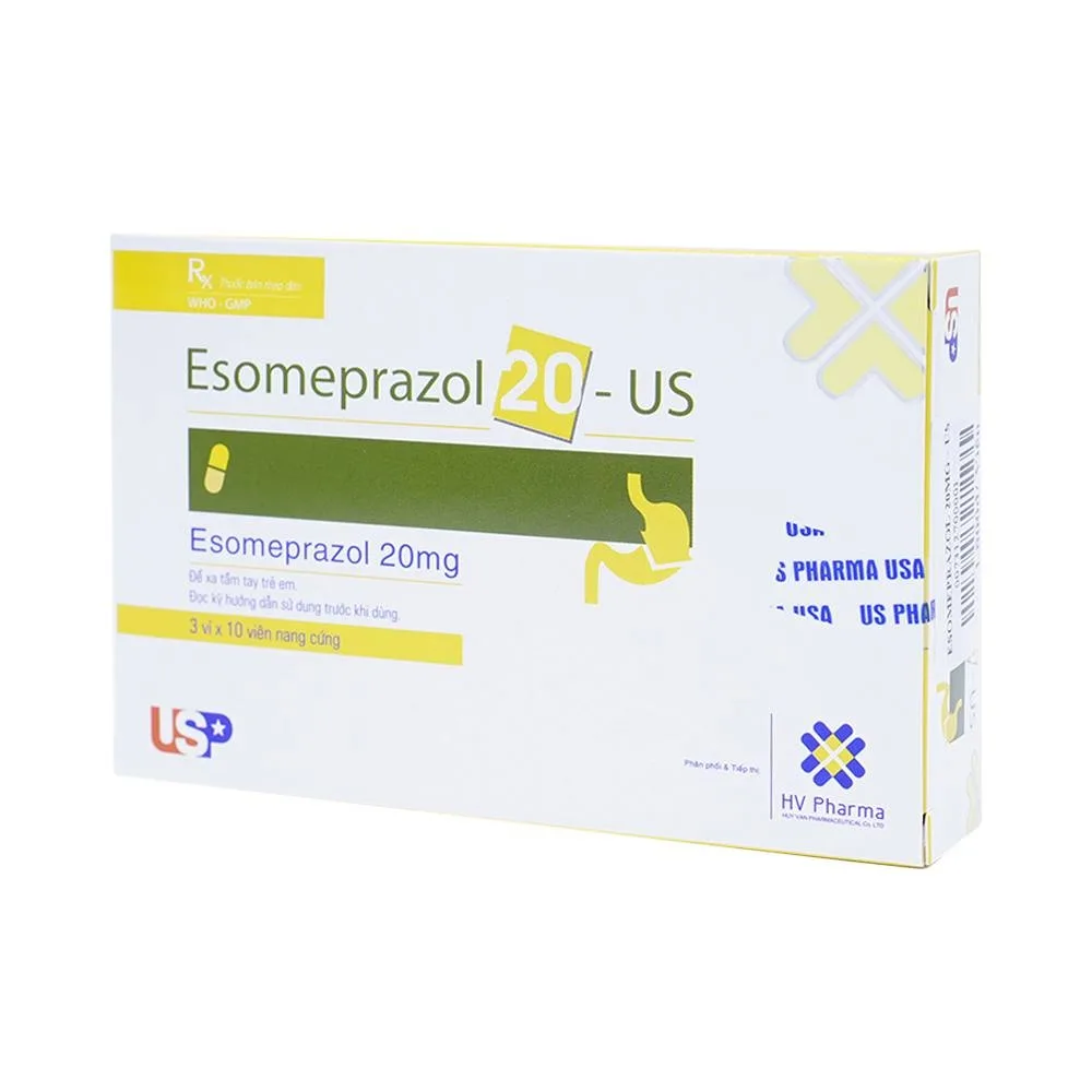 Hình ảnh Thuốc Esomeprazol 20-US điều trị trào ngược dạ dày (3 vỉ x 10 viên)