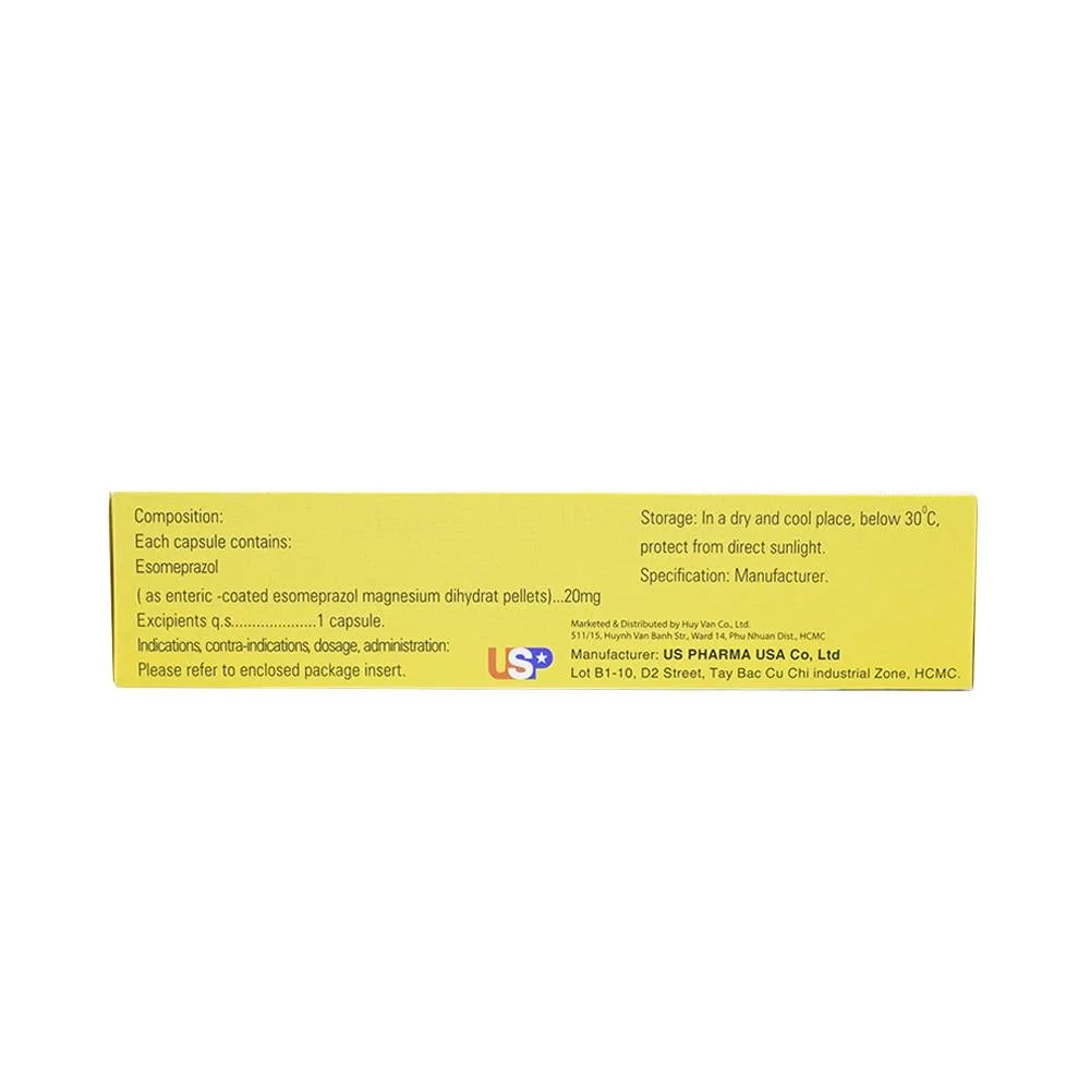 Hình ảnh Thuốc Esomeprazol 20-US điều trị trào ngược dạ dày (3 vỉ x 10 viên)