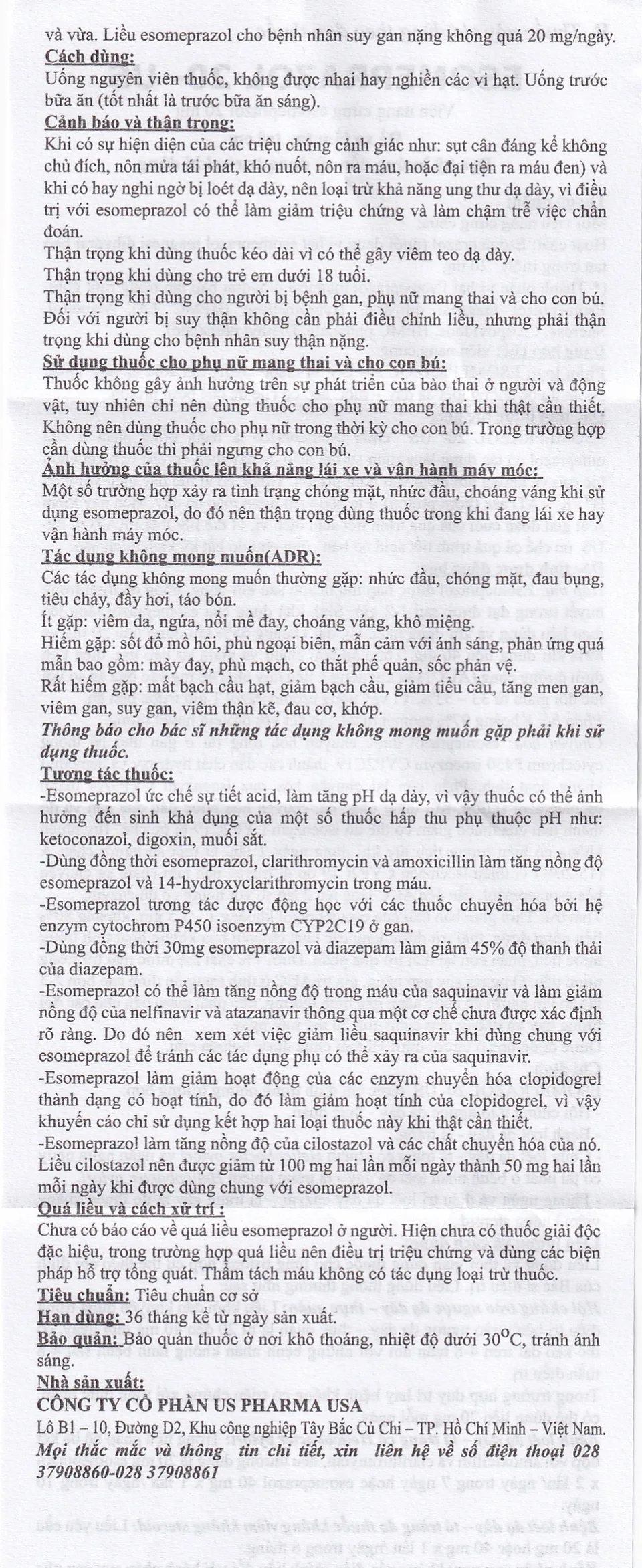 Hình ảnh Thuốc Esomeprazol 20-US điều trị trào ngược dạ dày (3 vỉ x 10 viên)