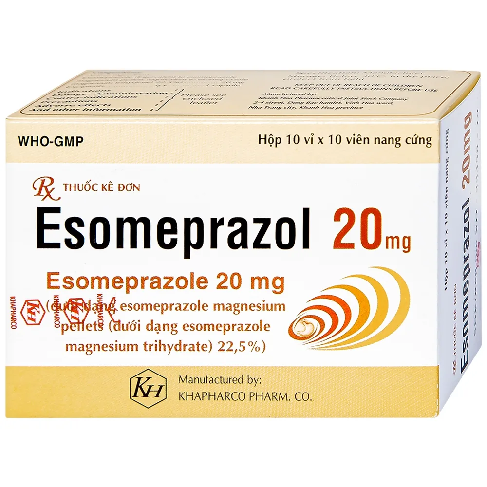 Hình ảnh Thuốc Esomeprazol 20mg điều trị trào ngược dạ dày, thực quản (10 vỉ x 10 viên)