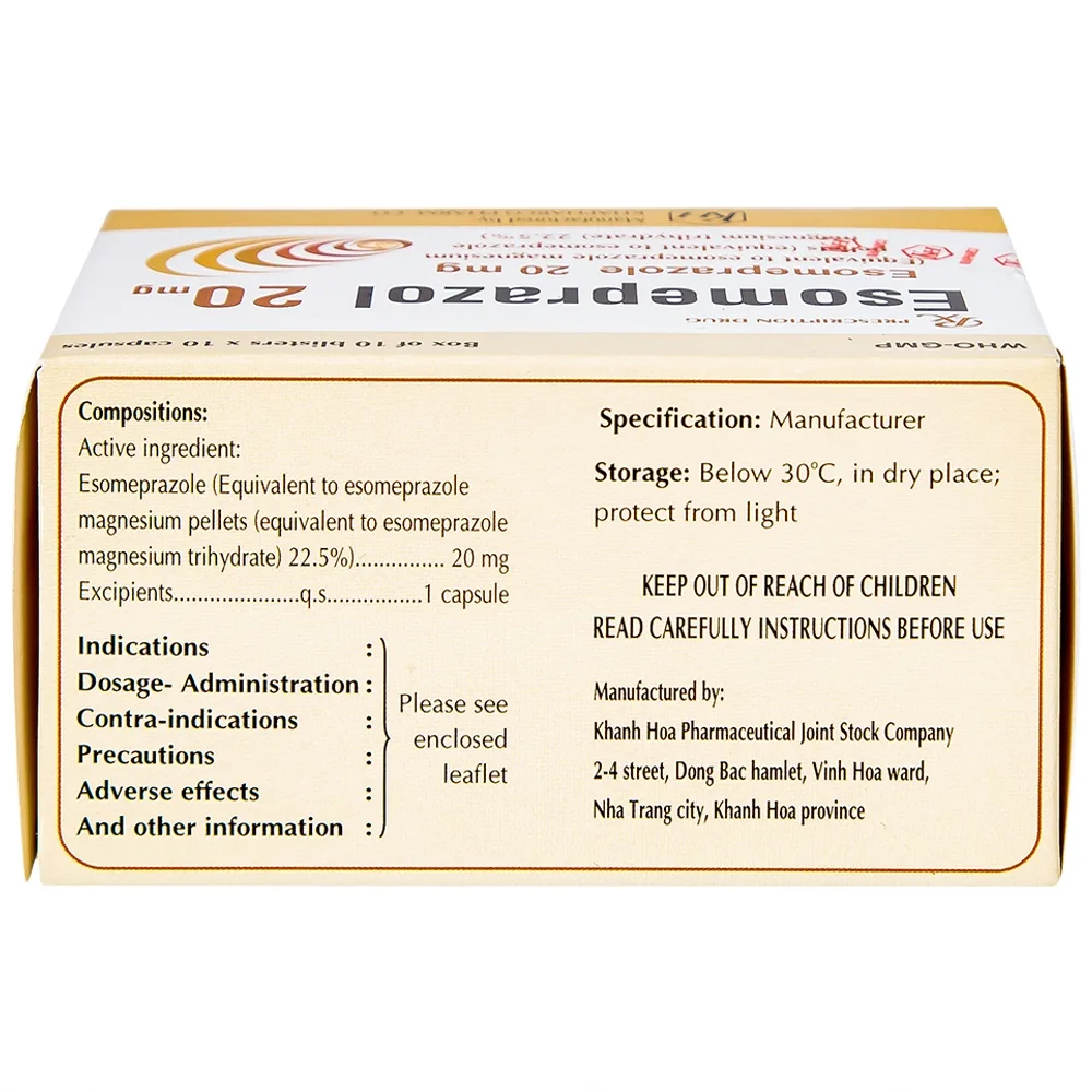 Hình ảnh Thuốc Esomeprazol 20mg điều trị trào ngược dạ dày, thực quản (10 vỉ x 10 viên)