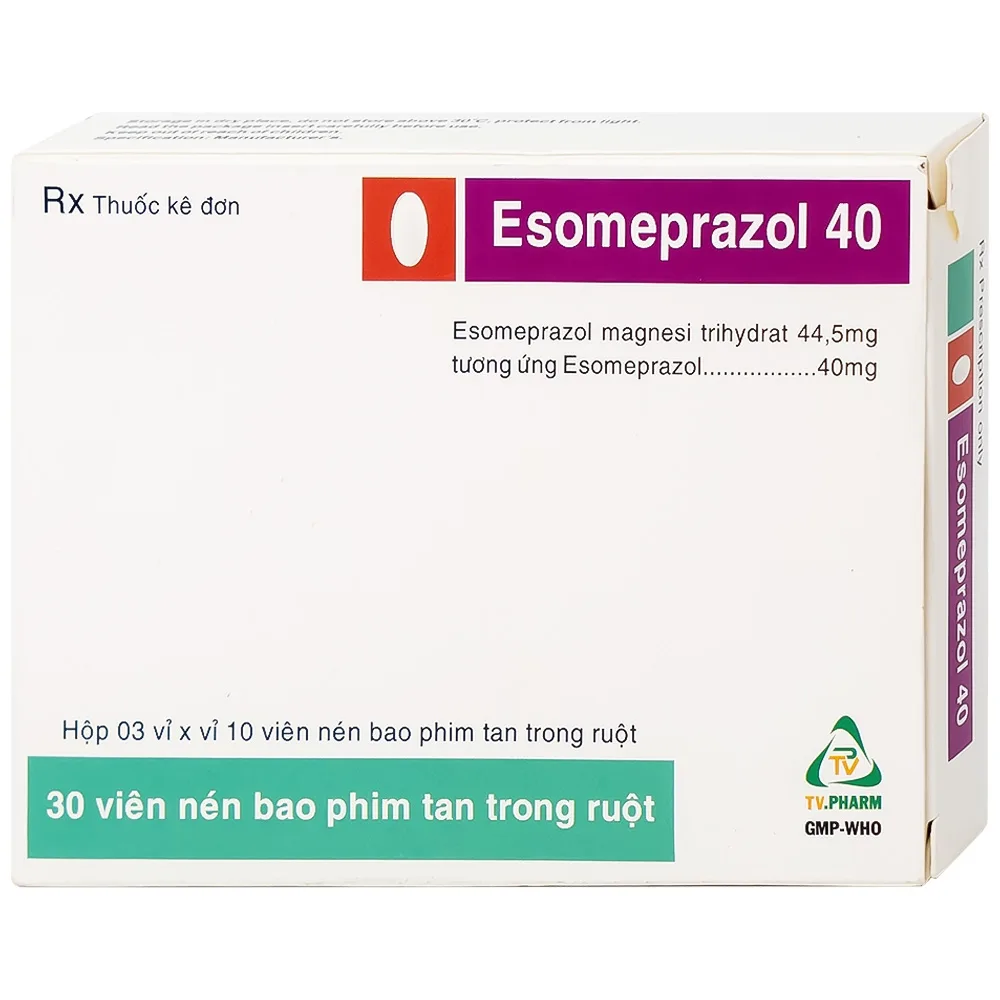 Hình ảnh Thuốc Esomeprazol 40 Tv.Pharm điều trị loét dạ dày, trào ngược dạ dày, thực quản (3 vỉ x 10 viên)