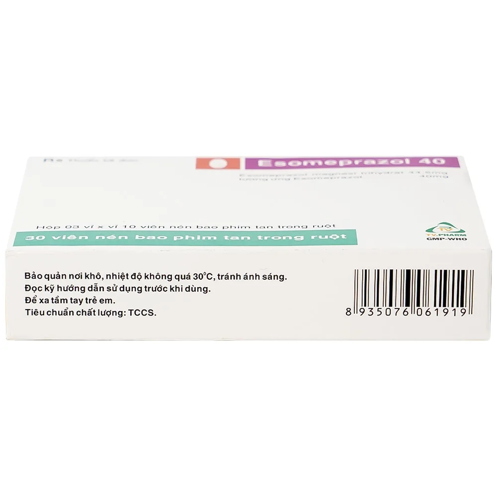 Hình ảnh Thuốc Esomeprazol 40 Tv.Pharm điều trị loét dạ dày, trào ngược dạ dày, thực quản (3 vỉ x 10 viên)